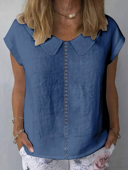 Kurzarm-Pullover mit Spitzen-Einsätzen und umgekehrtem Kragen