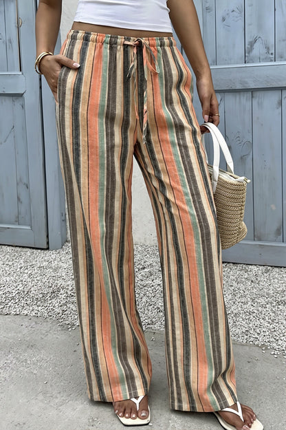 Luftige Strandhose für Damen mit Streifenmuster und fließendem Fall