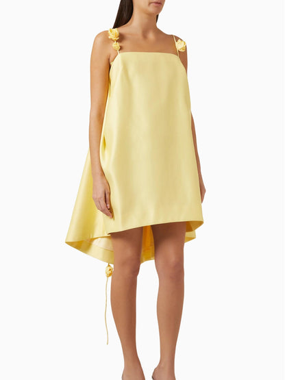 Rückenfreies Minikleid mit 3D-Rosen-Trägern Gelb
