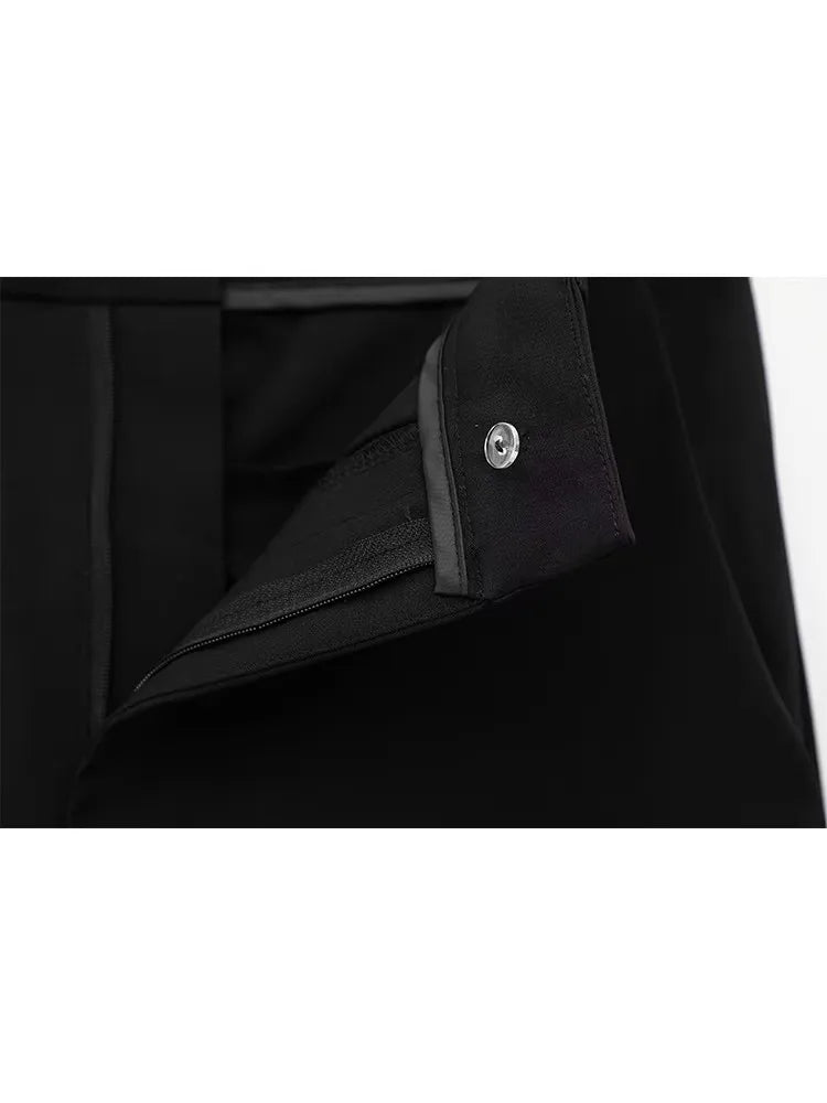 Damen Slim Revers Reißverschluss Kurzarm Mantel Set Schwarz