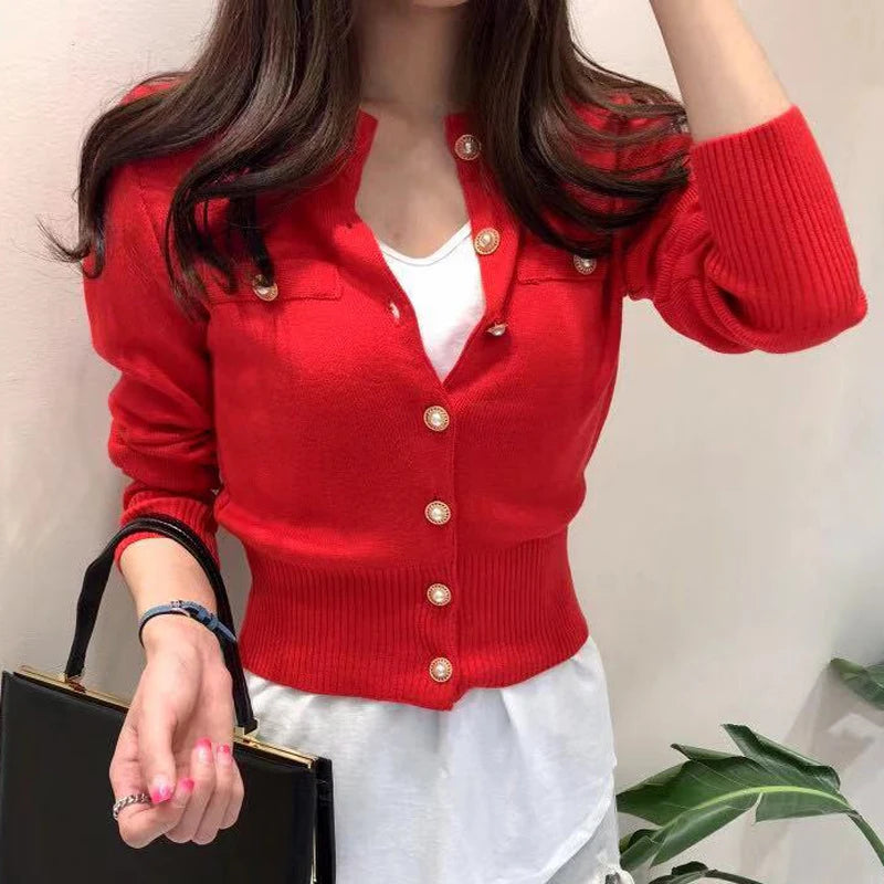 Damen Enganliegender Strick-Cardigan mit Knöpfen