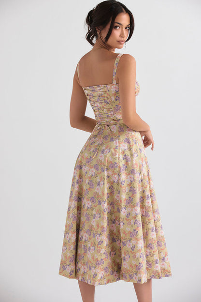 Florales Bustier-Midriff-Cutout-Bodycon-Kleid