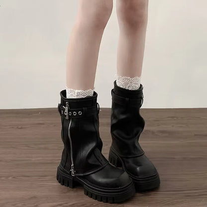 Women's Biker Boots Platform Flat Buckle Ankle Boots