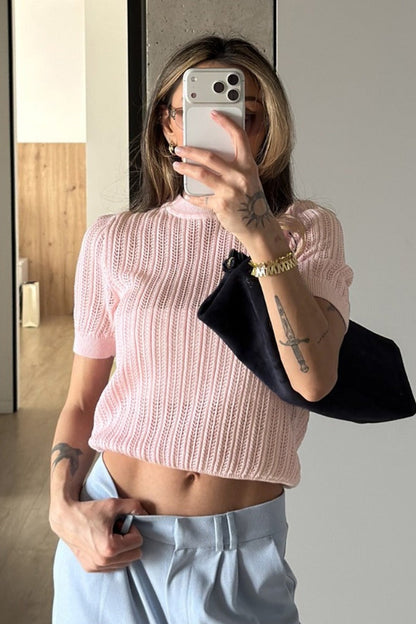 Modischer Pullover mit Rundhalsausschnitt und kurzen Ärmeln