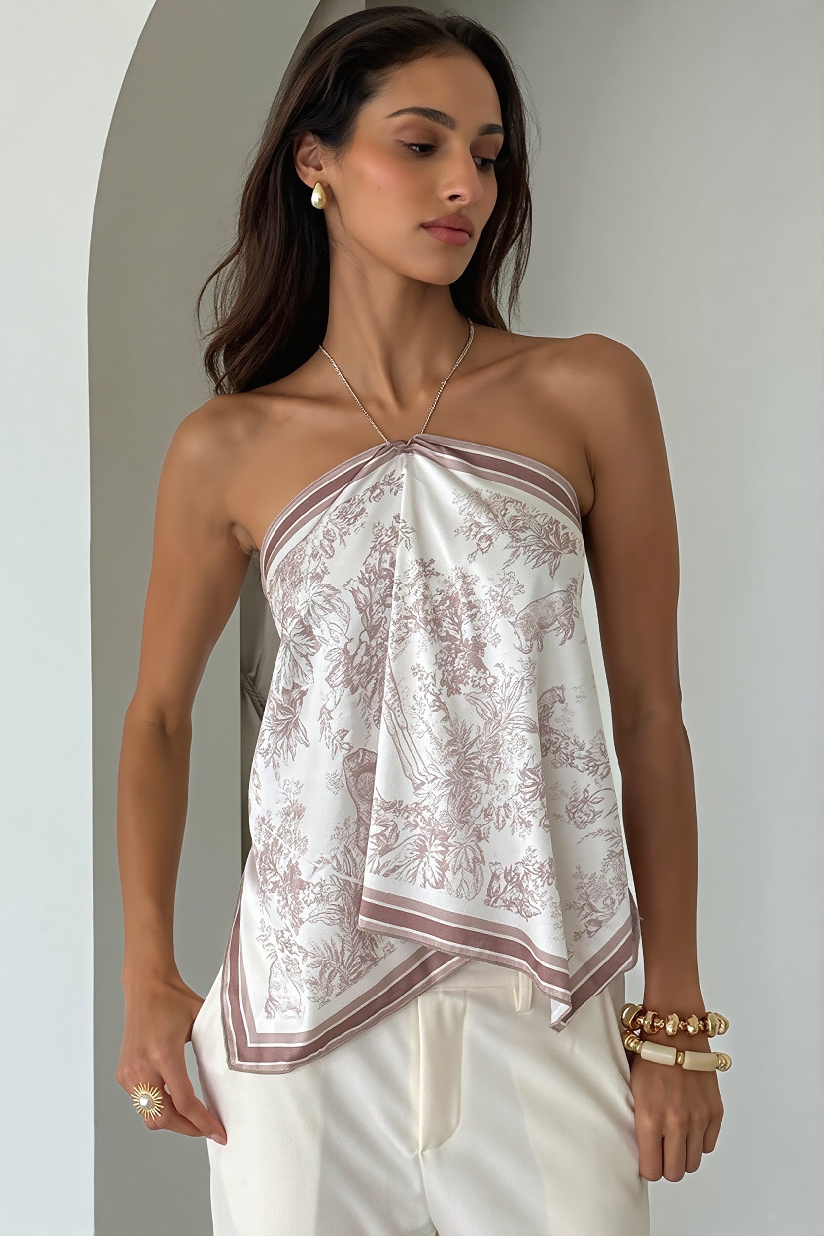 Damen Neckholdertop mit Print in seitlicher Ansicht