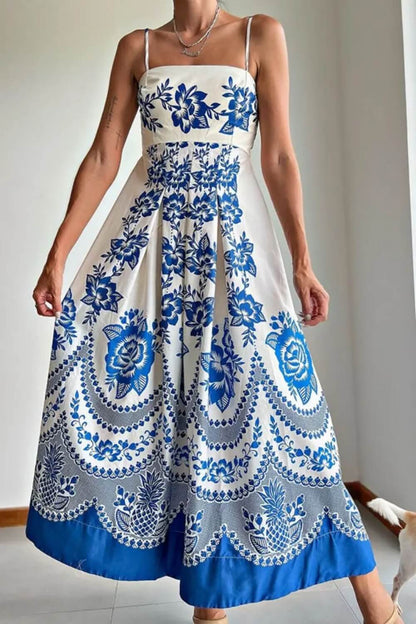 Polyester Spaghetti-Träger Midikleid Blau