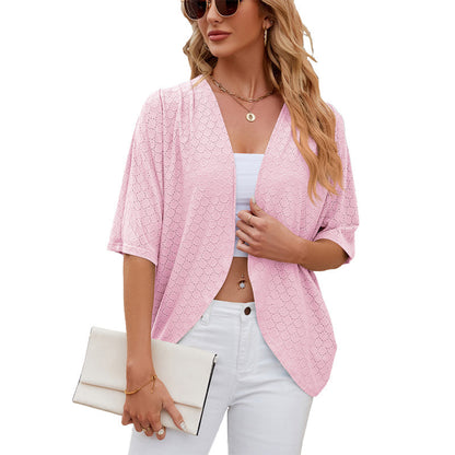 Damen Cardigan Mit Offener Front Und Dreiviertelärmeln