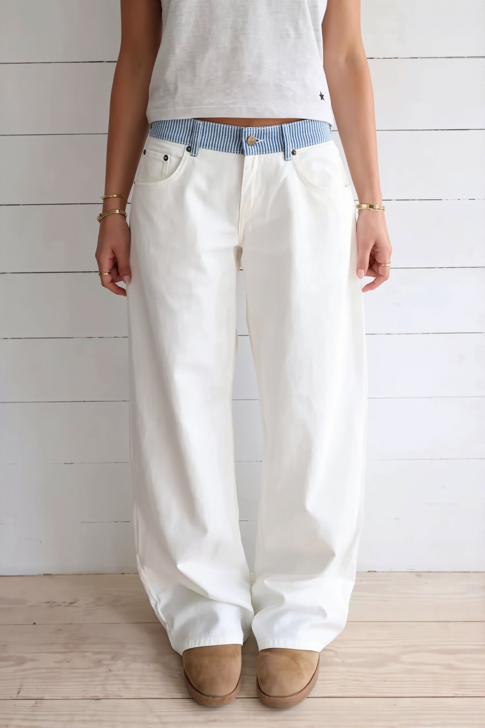 Damen Straight-Leg-Hose mit Kontrastband in Vorderansicht