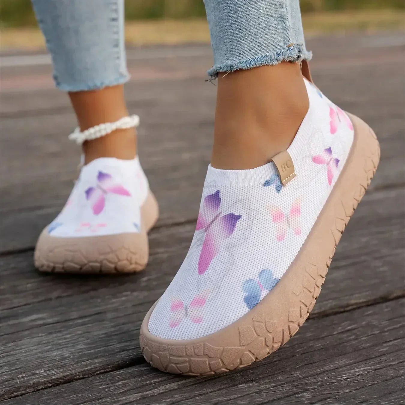 Damen Slip On Sneaker Mit Dämpfung Und Strickobermaterial