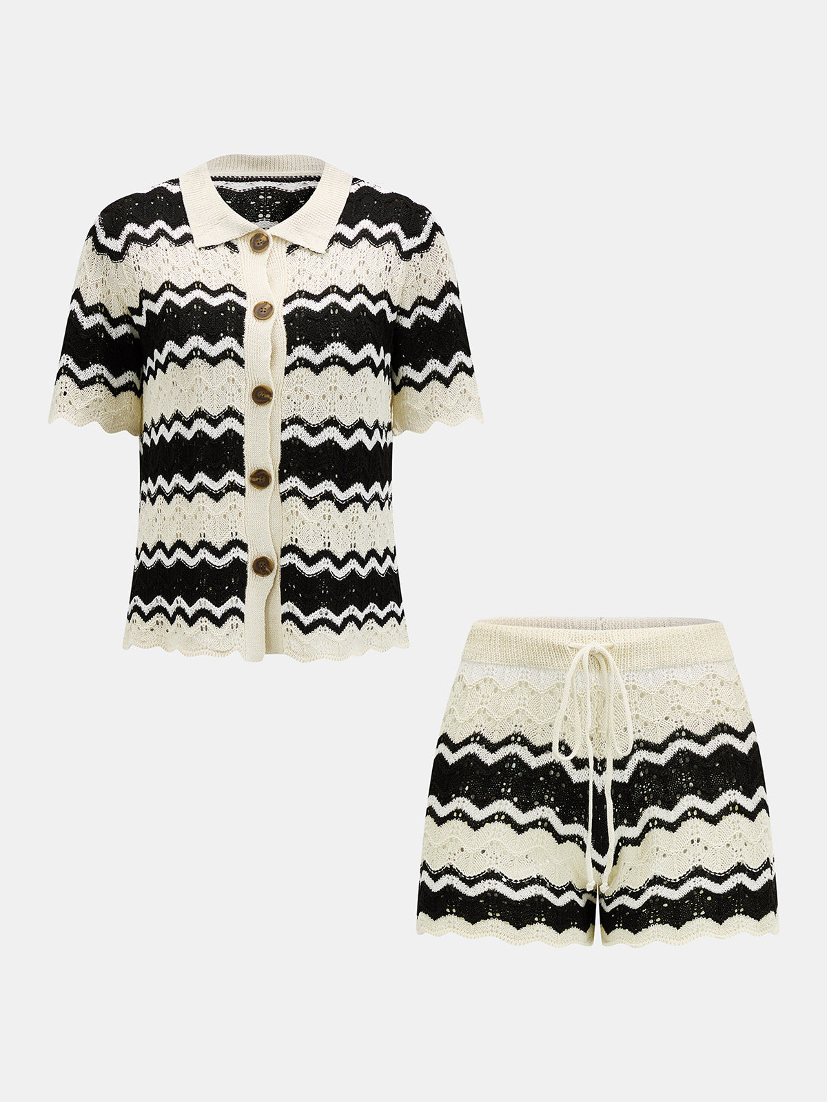 Damen Zweiteiler aus Strick mit Cardigan und Shorts, Gesamtansicht