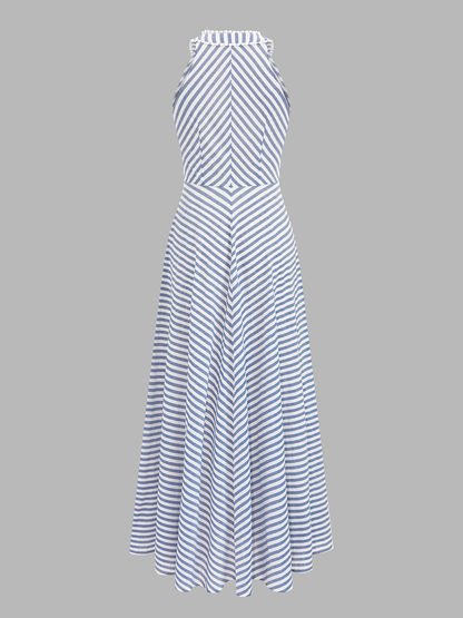 Damenkleid in Midilänge mit Streifen und fließender Silhouette