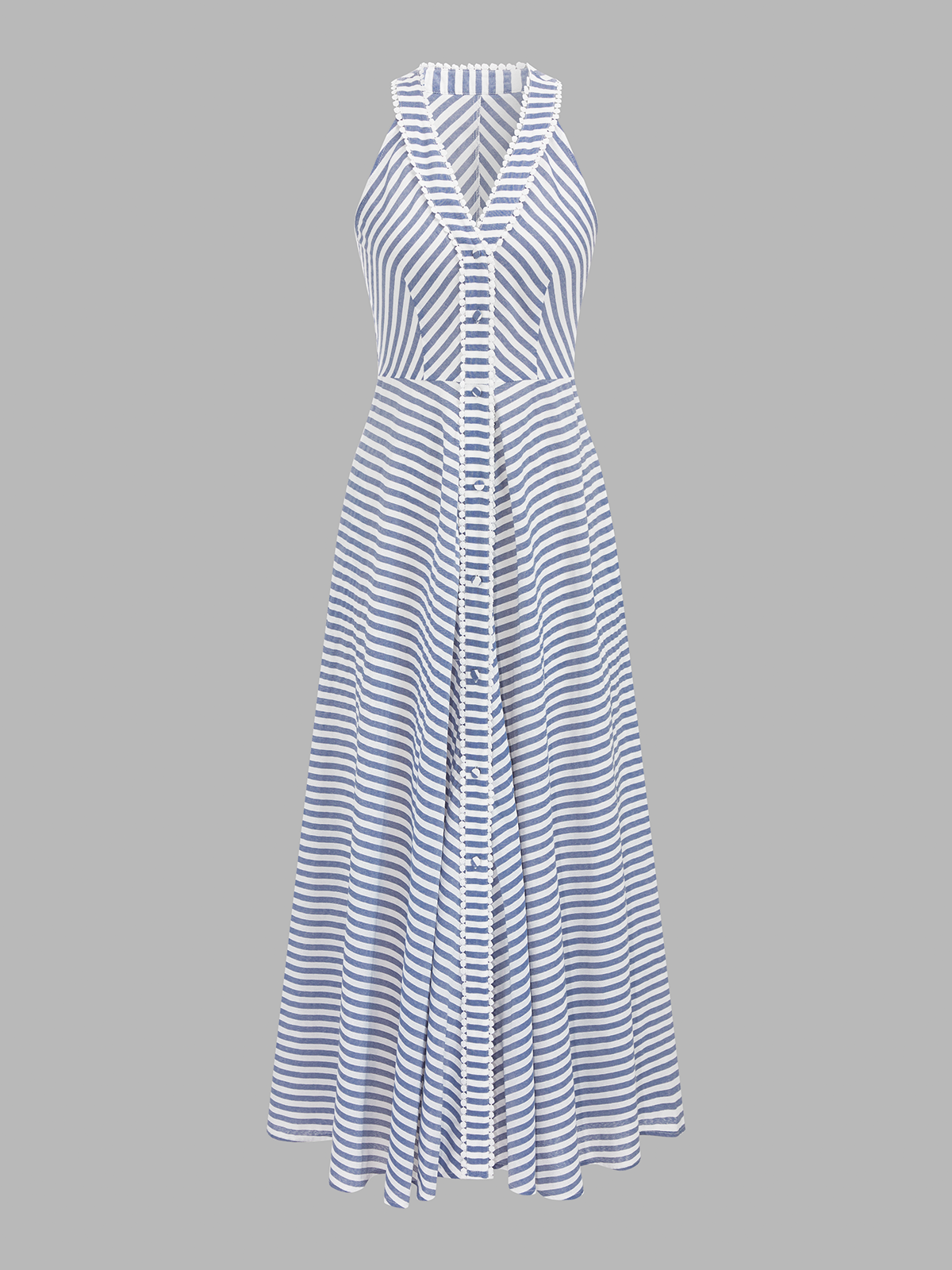 Gestreiftes Midikleid für Damen mit ärmellosem Neckholder-Design