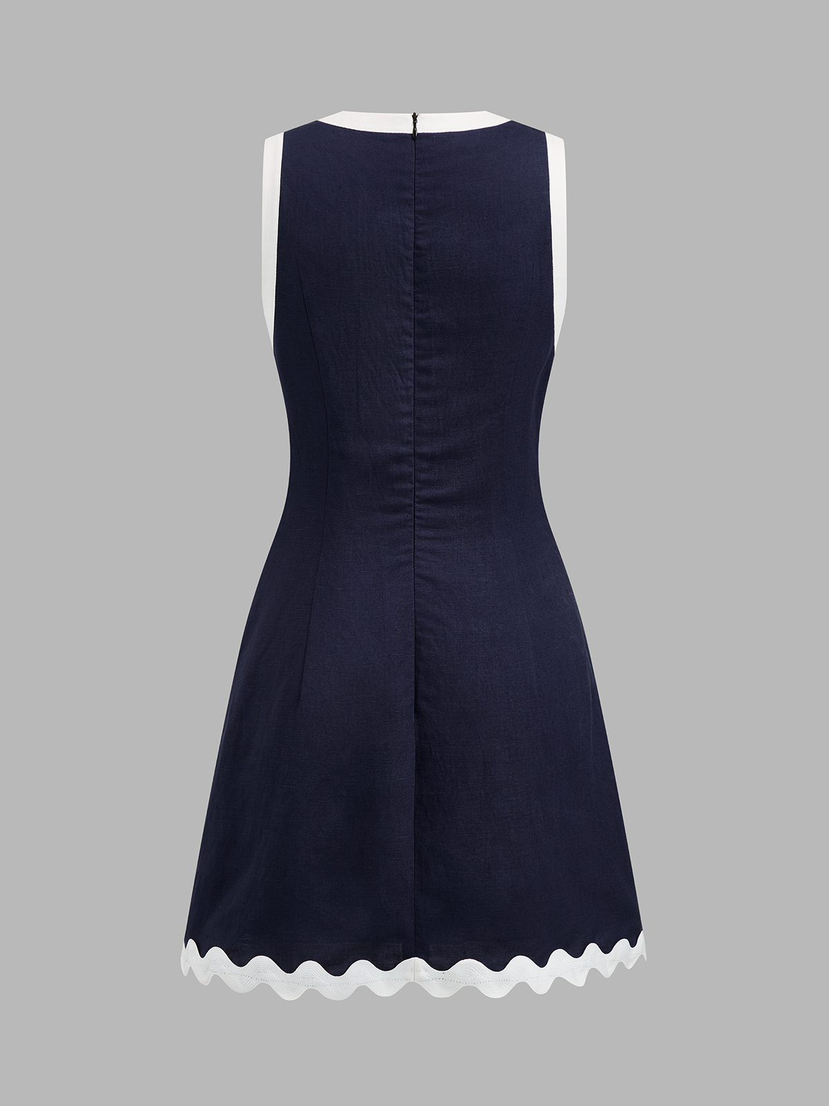 Damen Mini Kleid aus Leinenmix mit welligem Saum in Rückansicht