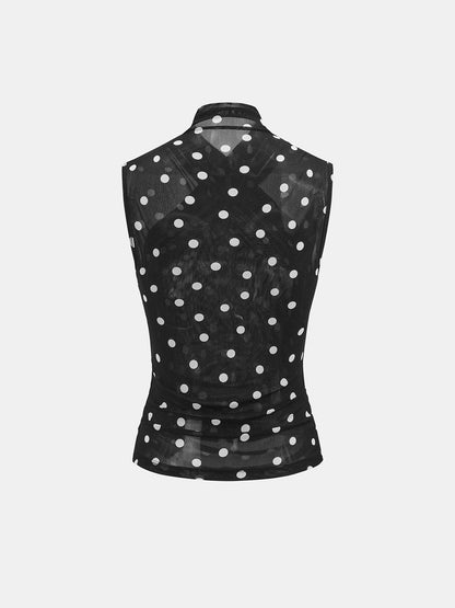 Damen Top aus transparentem Mesh mit Raffungen seitlich