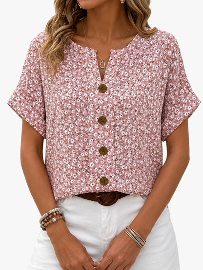 Damenbluse mit Blumenmuster und weichem Fall in Frontalansicht