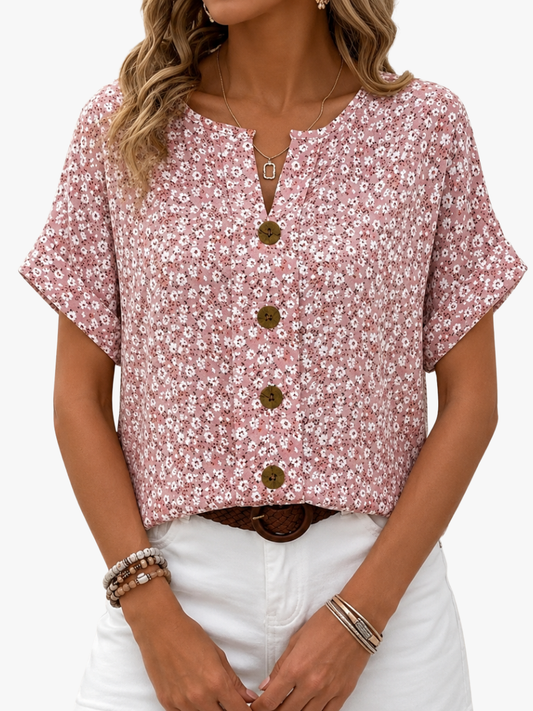Damenbluse mit Blumenmuster und weichem Fall in Frontalansicht