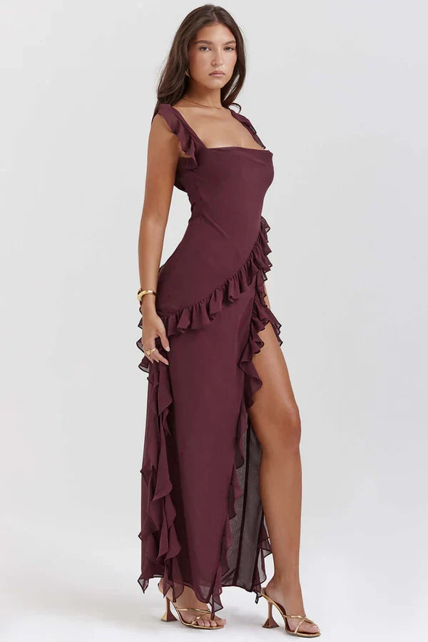 Damen-Maxikleid in voller Länge mit femininem Rüschendetail