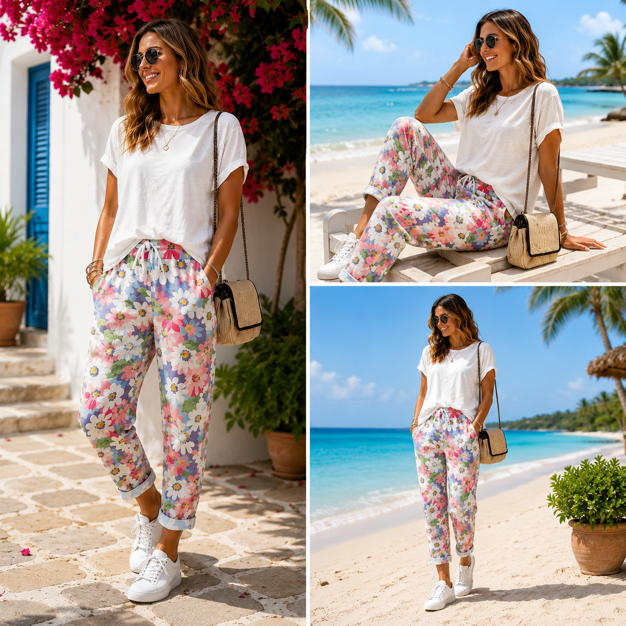 Damen Tapered Hose mit Blumenprint als stilvolle Frontansicht