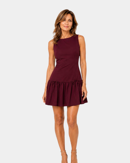 Damen A Linie Kleid Mit Falten Ärmellos