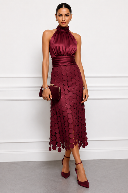 Damen Midikleid Mit Halterneck Und Satinoptik