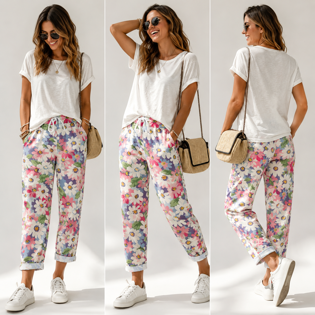 Damenhose mit floralem Muster und tapered Schnitt im Detail