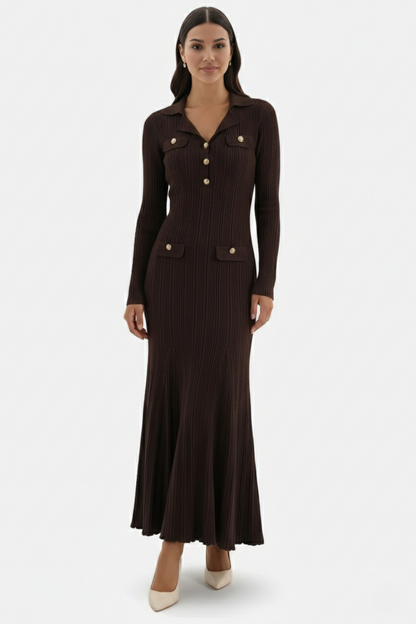 Damen Maxikleid Aus Strick Mit Langen Ärmeln