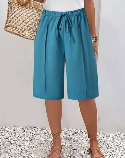 Damen Kurze Hose Mit Elastischem Bund Und Weitem Bein