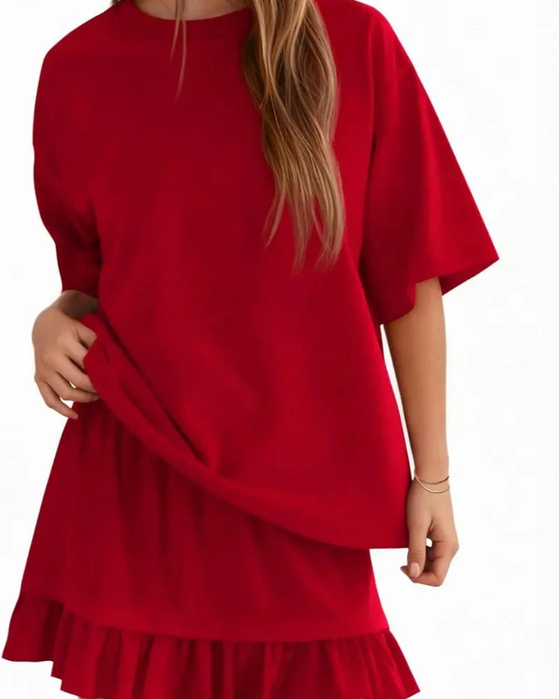 Damen Zweiteiler Mit Crewneck Top Und Minirock