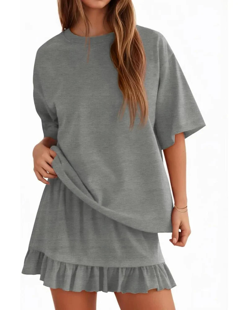 Damen Zweiteiler mit Crewneck Top und Minirock in Seitenansicht