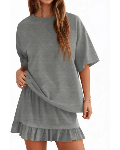 Damen Zweiteiler mit Crewneck Top und Minirock in Seitenansicht