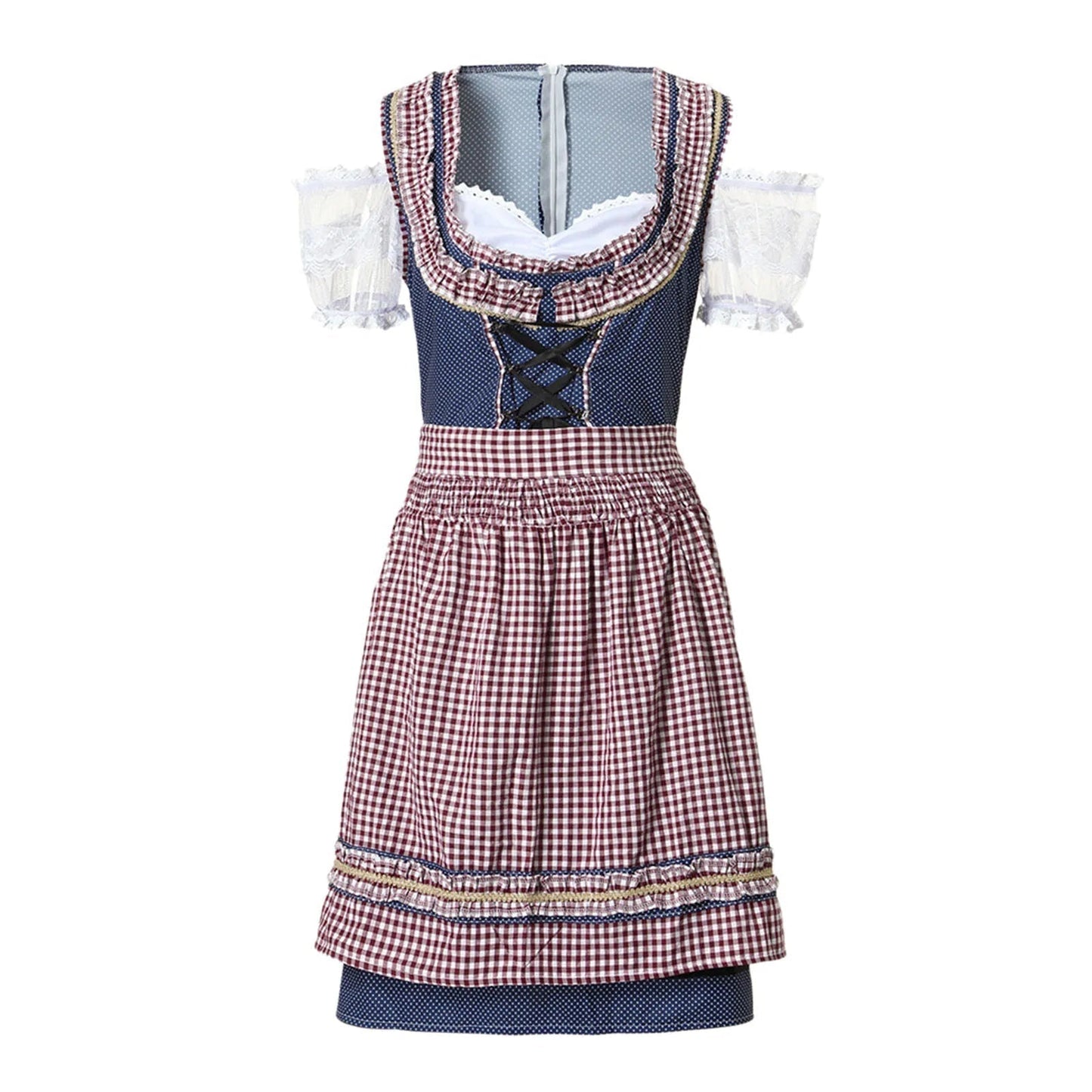 Nahaufnahme des Karomusters am Damen-Dirndlkleid