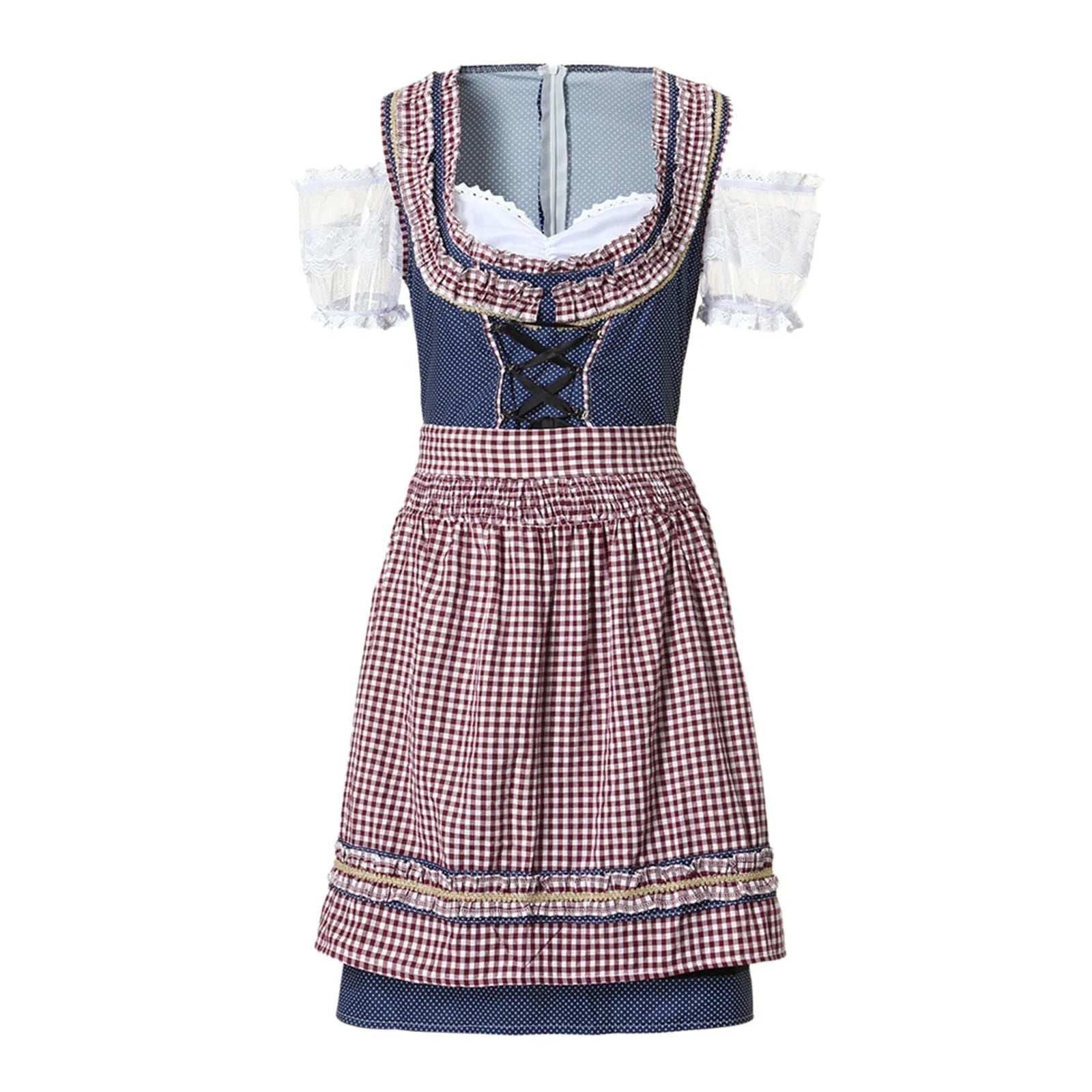 Nahaufnahme des Karomusters am Damen-Dirndlkleid