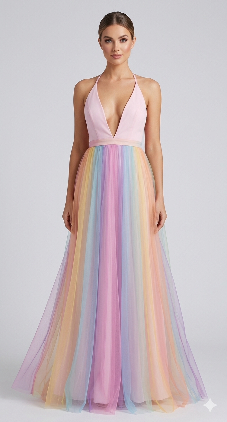 Mehrfarbiges Midikleid für Damen mit Spaghettiträgern im Ganzkörperbild