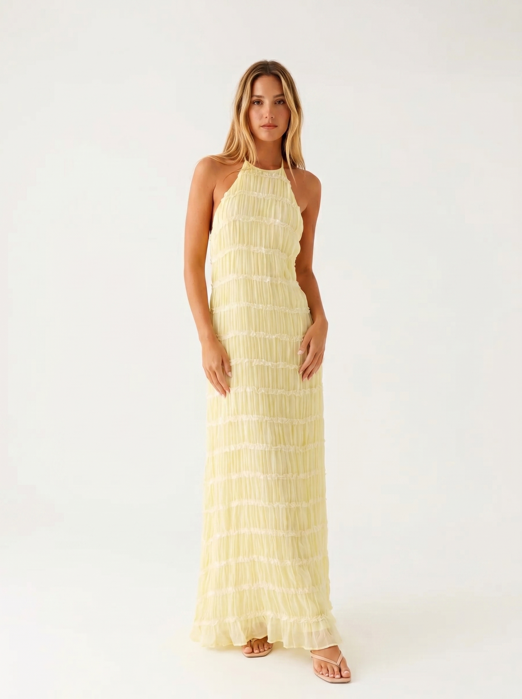 Fließendes Damen Maxikleid mit femininen Volants