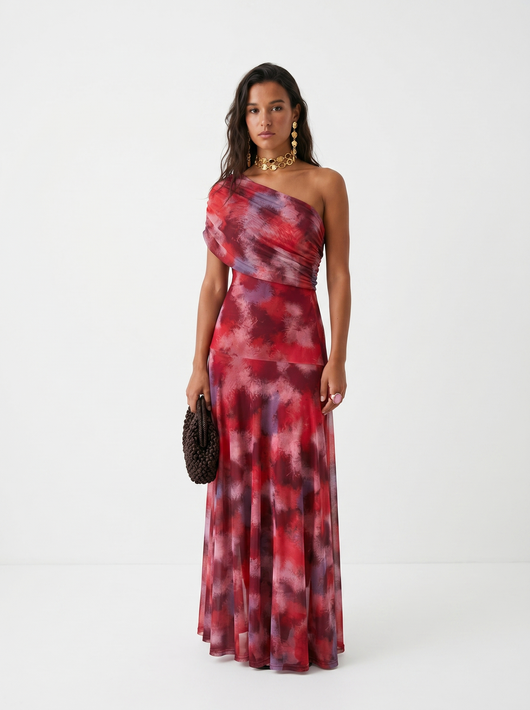 Elegantes schulterfreies Maxikleid für Damen mit fließender Silhouette