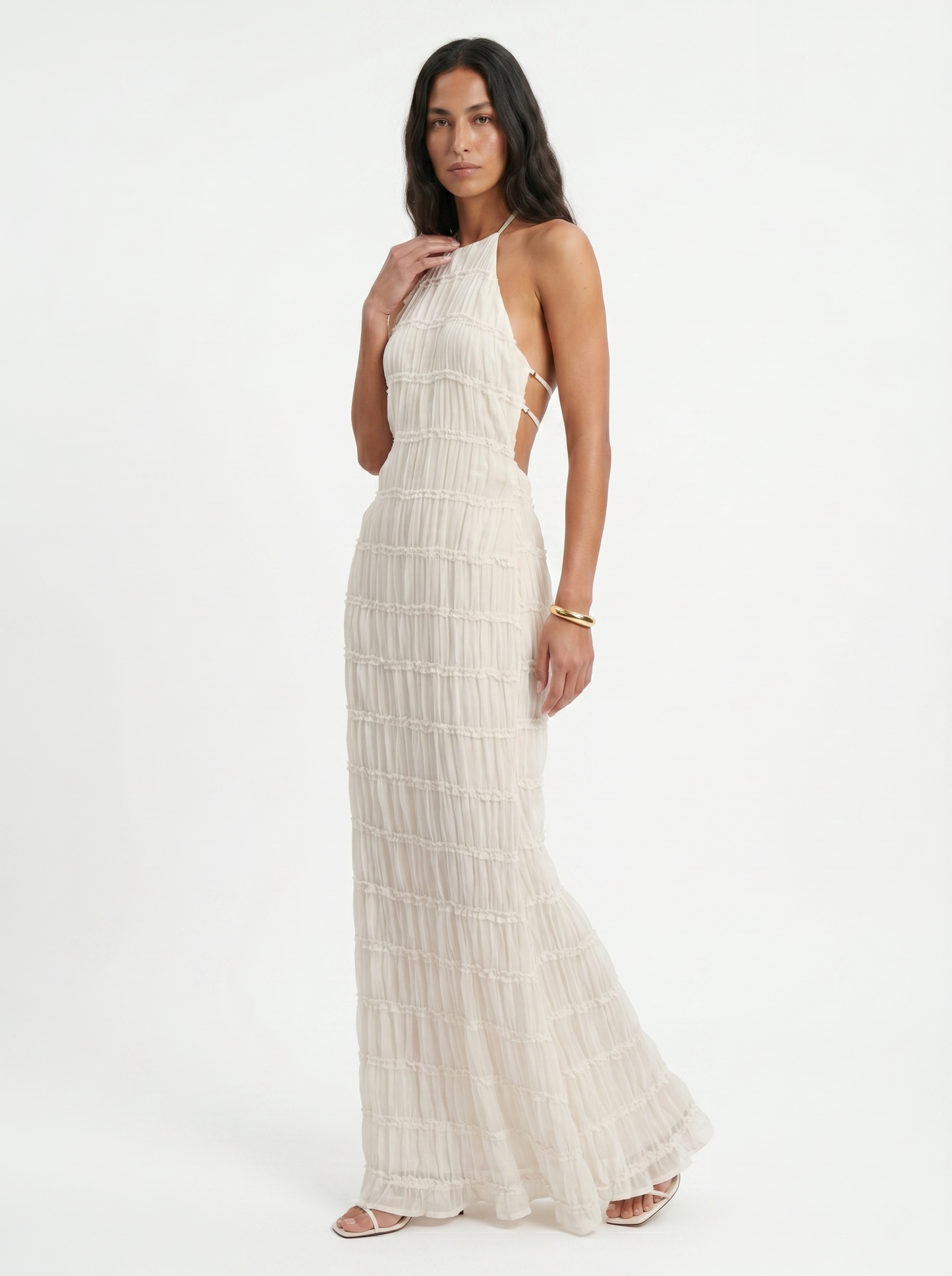 Maxikleid für Damen mit fließendem Rock und Volantdetails