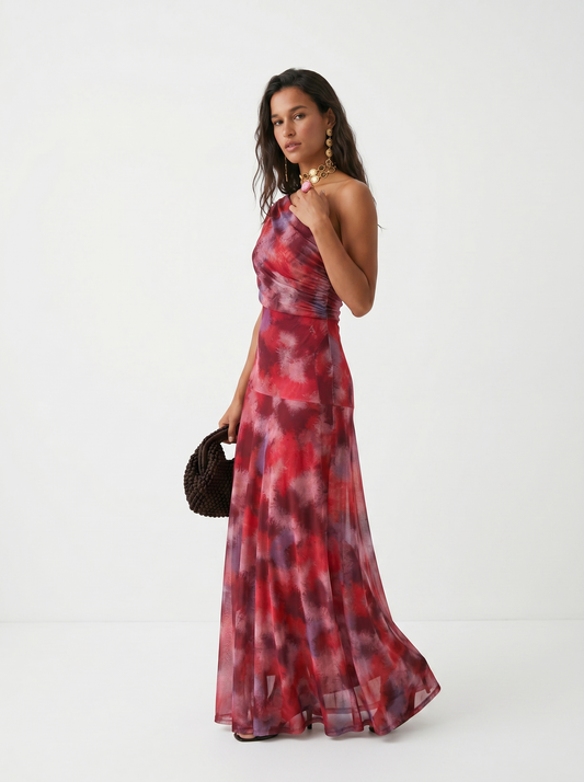 Damen Maxikleid off shoulder mit drapiertem Design in voller Länge