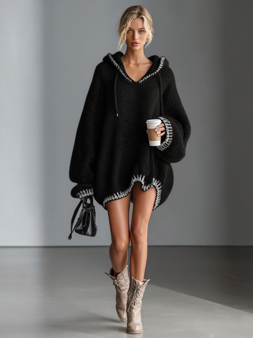 Damen-Strickkleid mit kurzer Länge und bequemer Passform