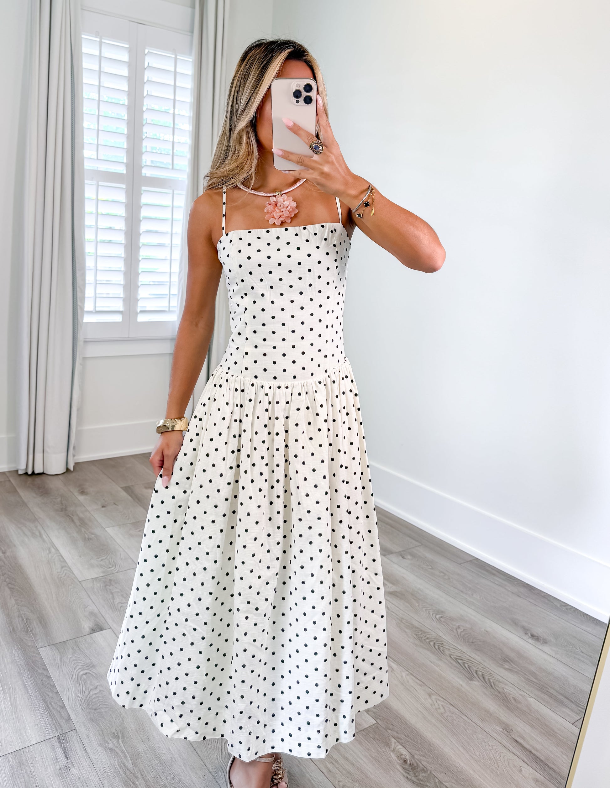 Schwarz-weißes A-Linien-Midikleid für Damen mit Polka-Dot-Muster
