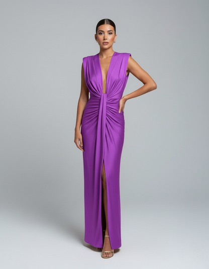 Damen Maxikleid Mit Tiefem V Ausschnitt Und Schlitz