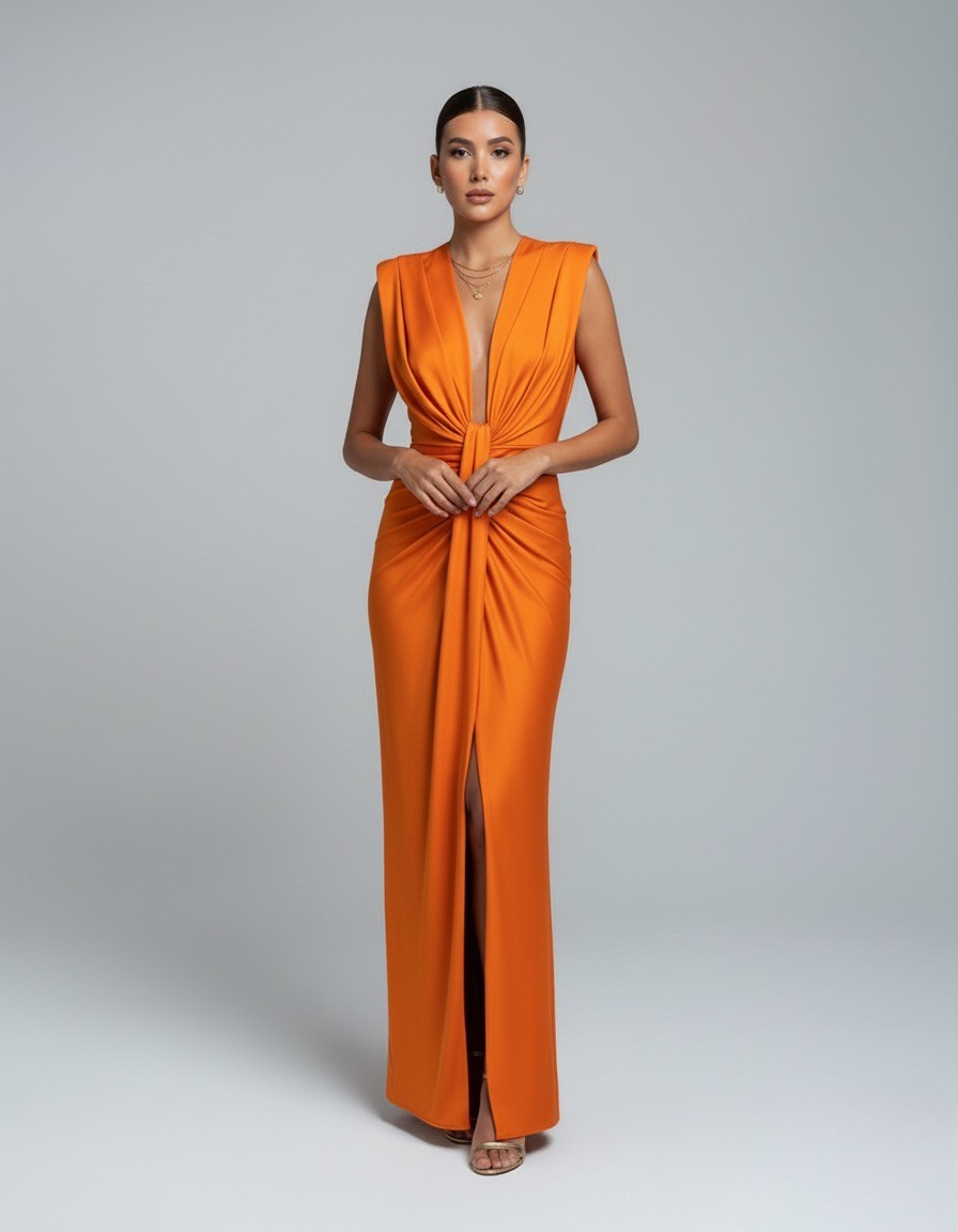 Maxikleid mit tiefem Ausschnitt und modernem Schlitz