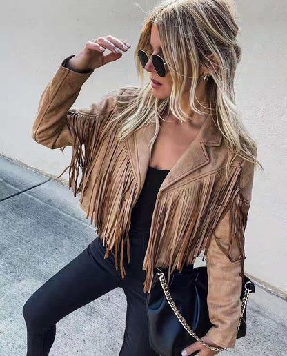 Wendbare Crop-Jacke Mit Fransen Und Langen Ärmeln