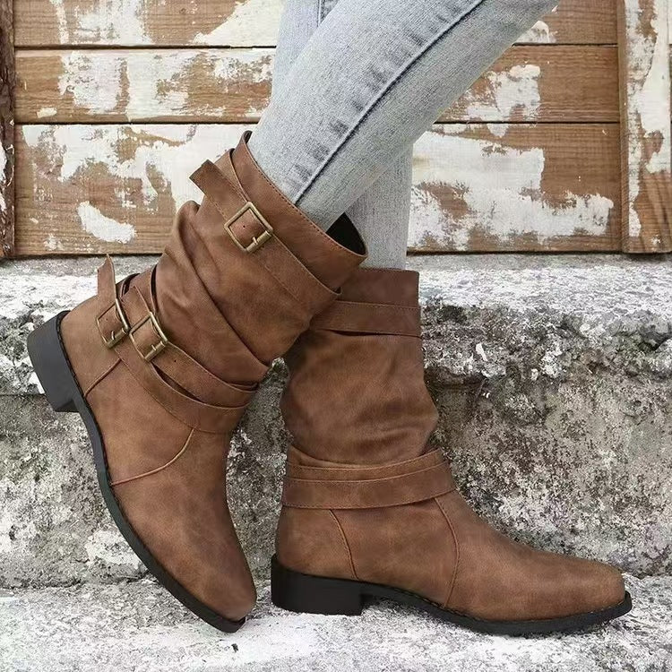 Damenstiefel mit weichem Slouch-Schaft und robustem Blockabsatz