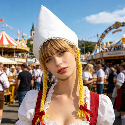 Damen-Trachtenhaube aus Baumwollvelours mit feinem Spitzenrand