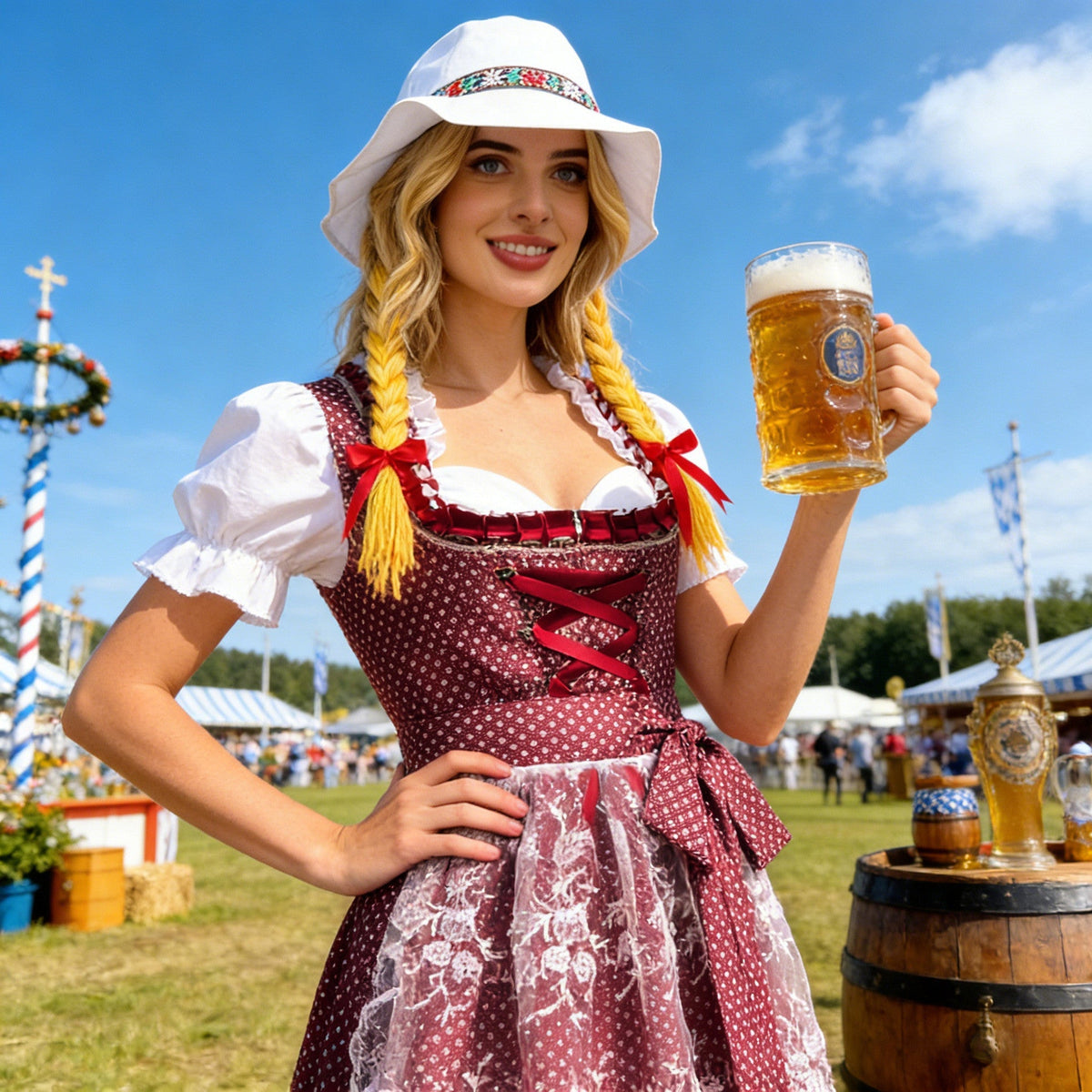 Traditionelles Dirndlkleid für Damen mit detailreicher Schnürung am Mieder