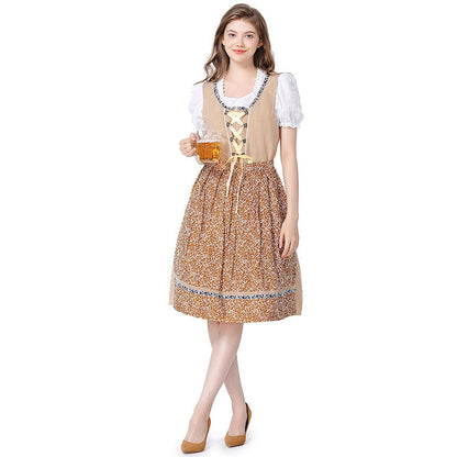 Damen-Dirndlkleid mit Spitzenbluse und geblümter Schürze