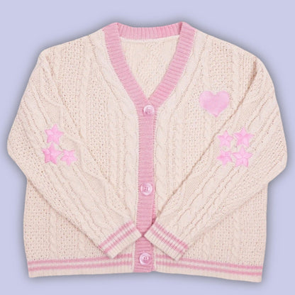 Damen Feinstrick Cardigan Mit Zopfmuster Und Applikationen