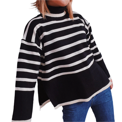 Gestreifter Strickpullover Für Herbst Und Winter