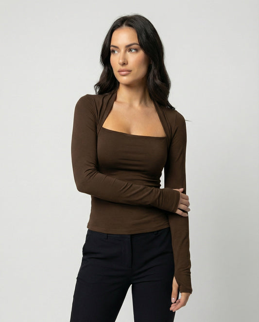 Schwarzes Damen-Langarmshirt mit figurbetontem Slim-Fit-Schnitt