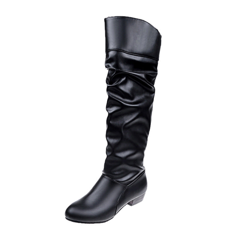 Damen Knielange Slouch-Stiefel Mit Blockabsatz
